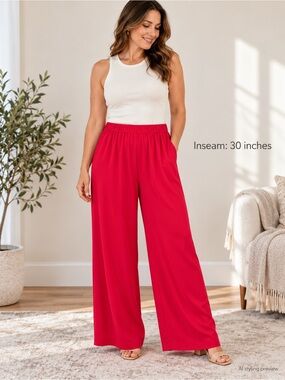 ASOS pink Wide Leg Pull On Pants US 12 UK 16 Elastic Waist NWT 30” Inseam